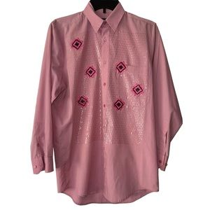 🌴‎ Marquis Long Sleeve Southwestern Print Shimmer Pink Button Down Shirt